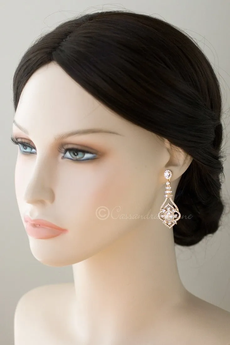 CZ Bridal Jewelry Earrings with Antique Flair