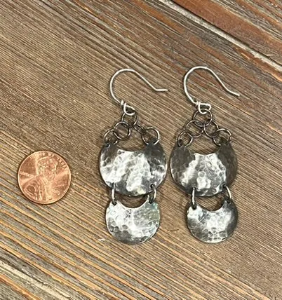 Double Shield Stirling Silver Earrings