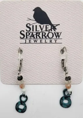 Earrings, Silver  Drop Earrings  w-Patina Circles & Mixed Stones