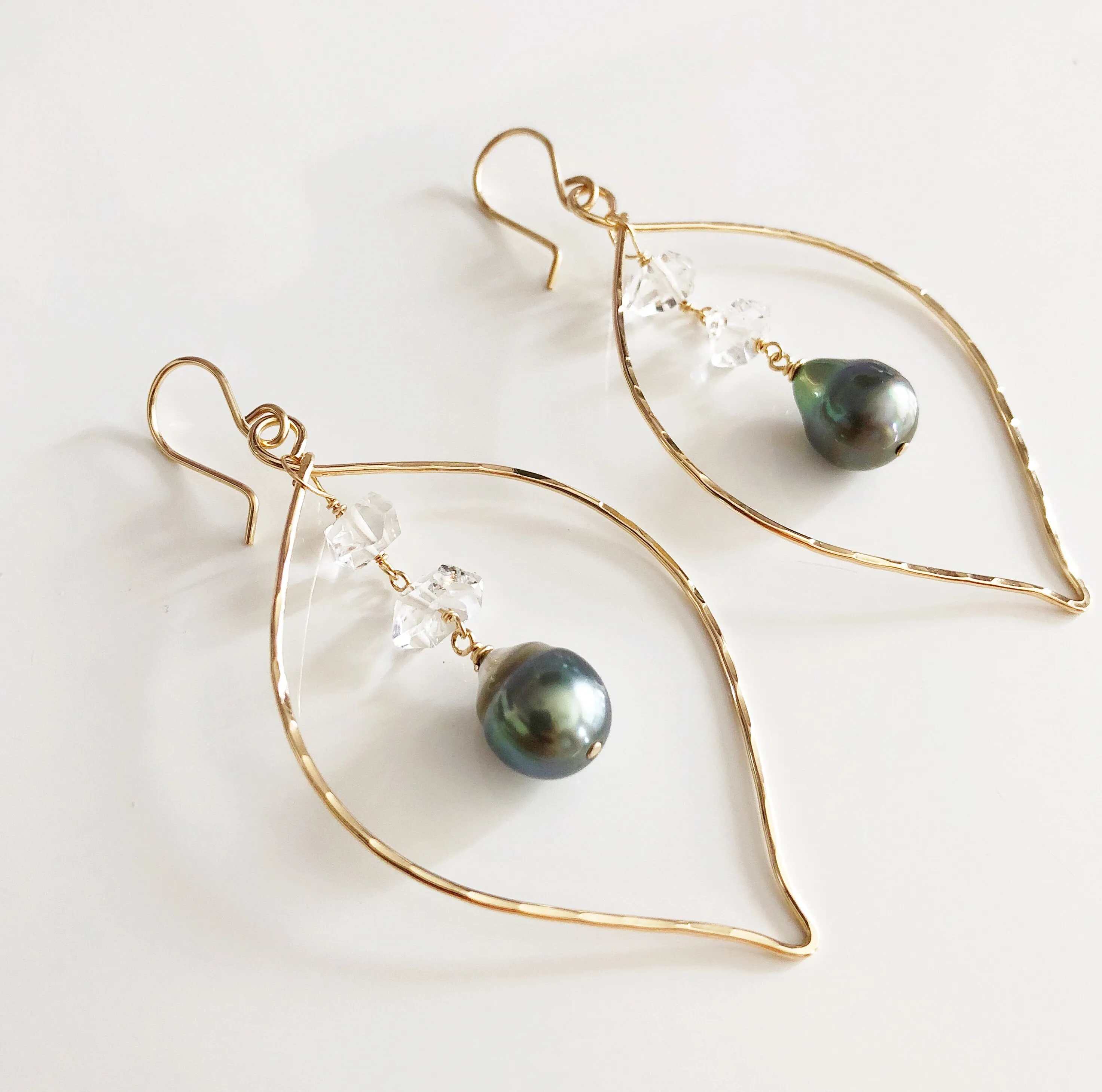 Earrings YURI - tahitian pearl & herkimer diamond (E508)