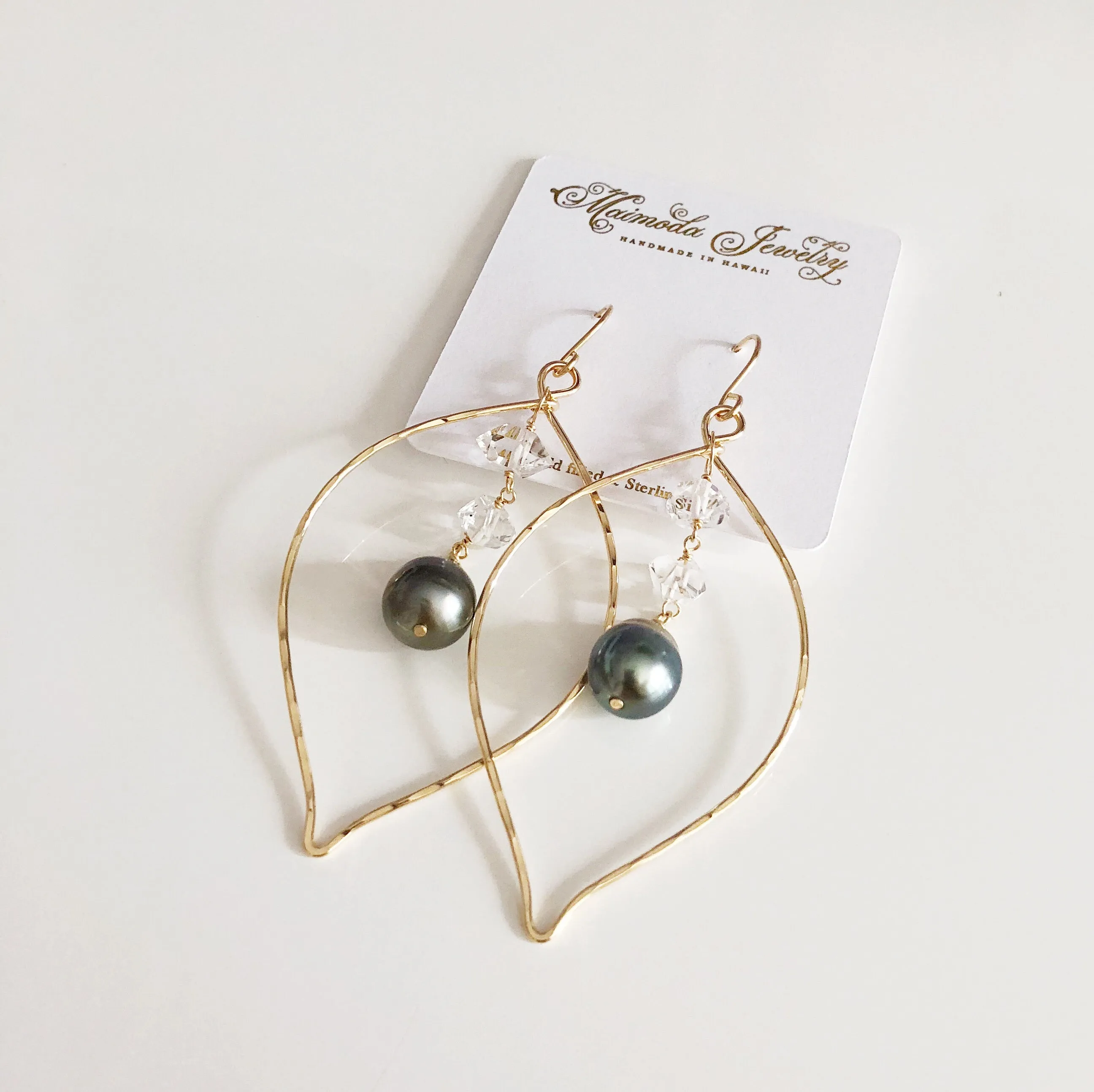 Earrings YURI - tahitian pearl & herkimer diamond (E508)