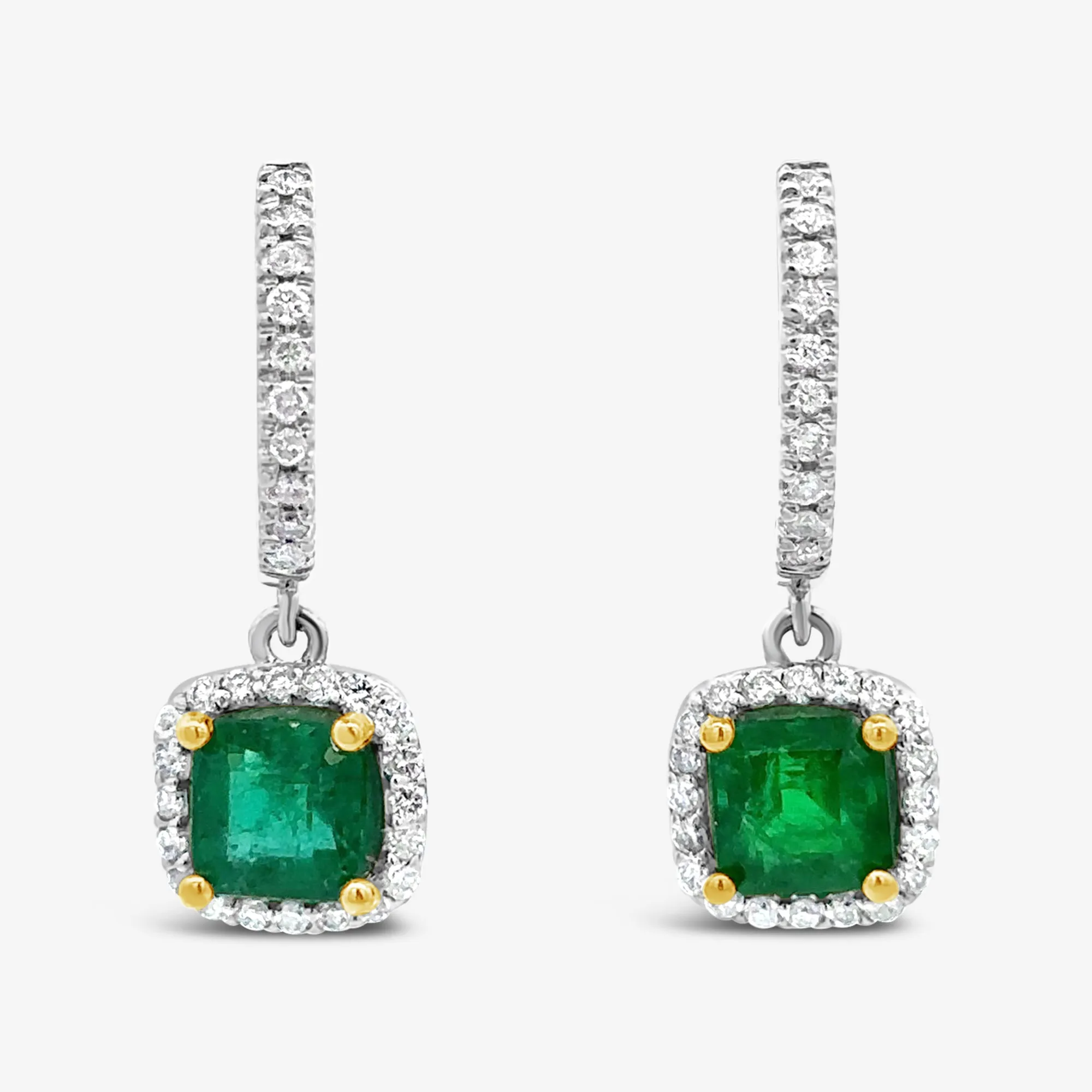 Emerald & Diamond Dangle U-Hoop Earrings all