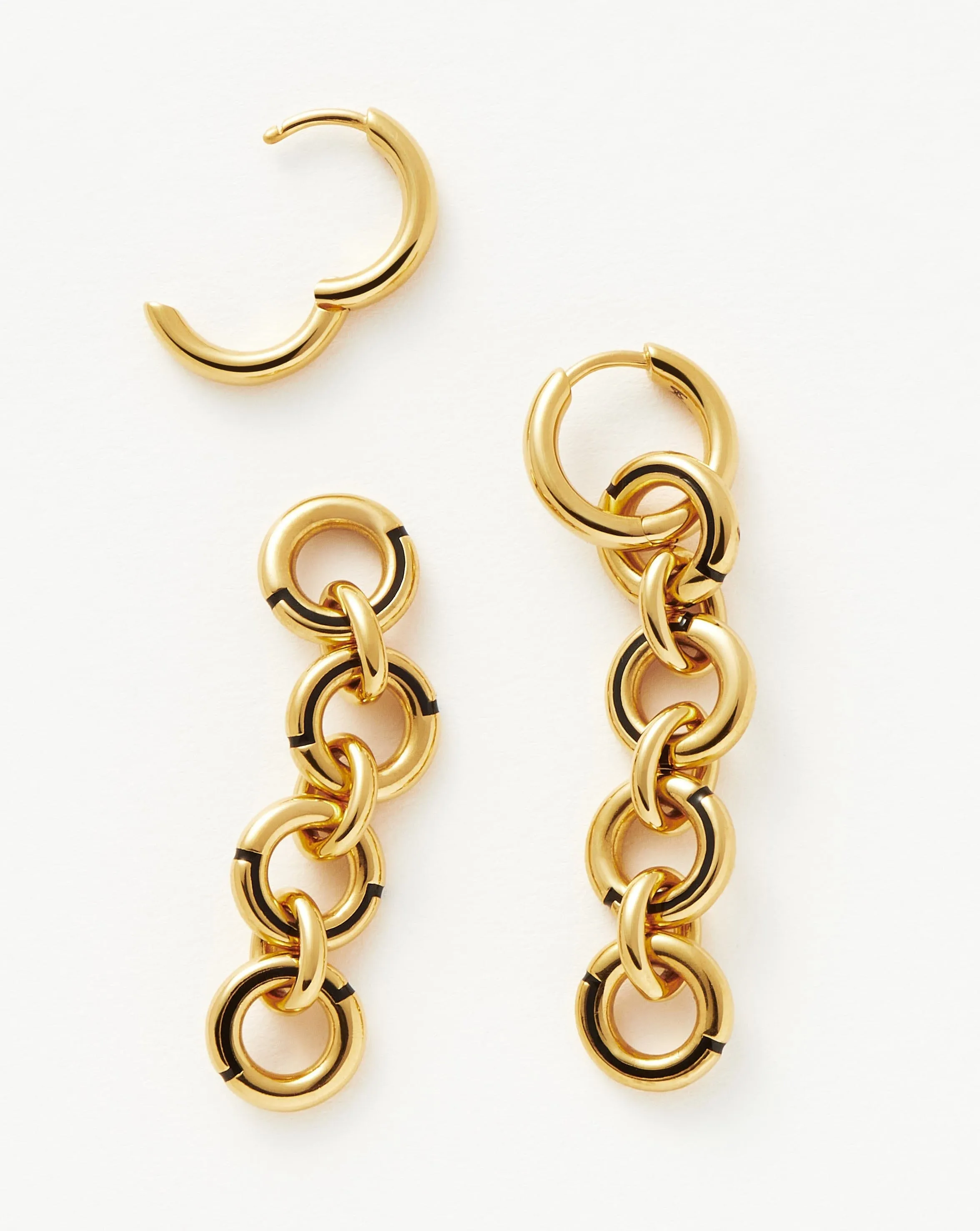 Enamel Byline Link Drop Hoop Earrings | 18ct Gold Plated