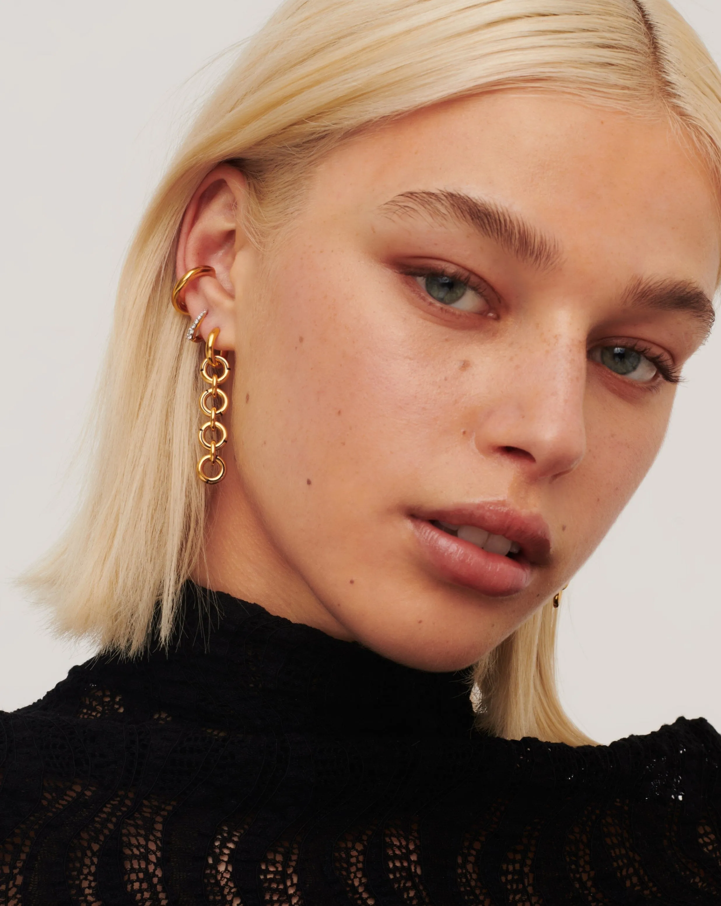 Enamel Byline Link Drop Hoop Earrings | 18ct Gold Plated