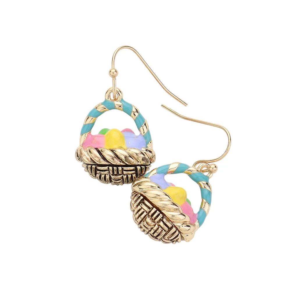 Enamel Easter Egg Basket Dangle Earrings