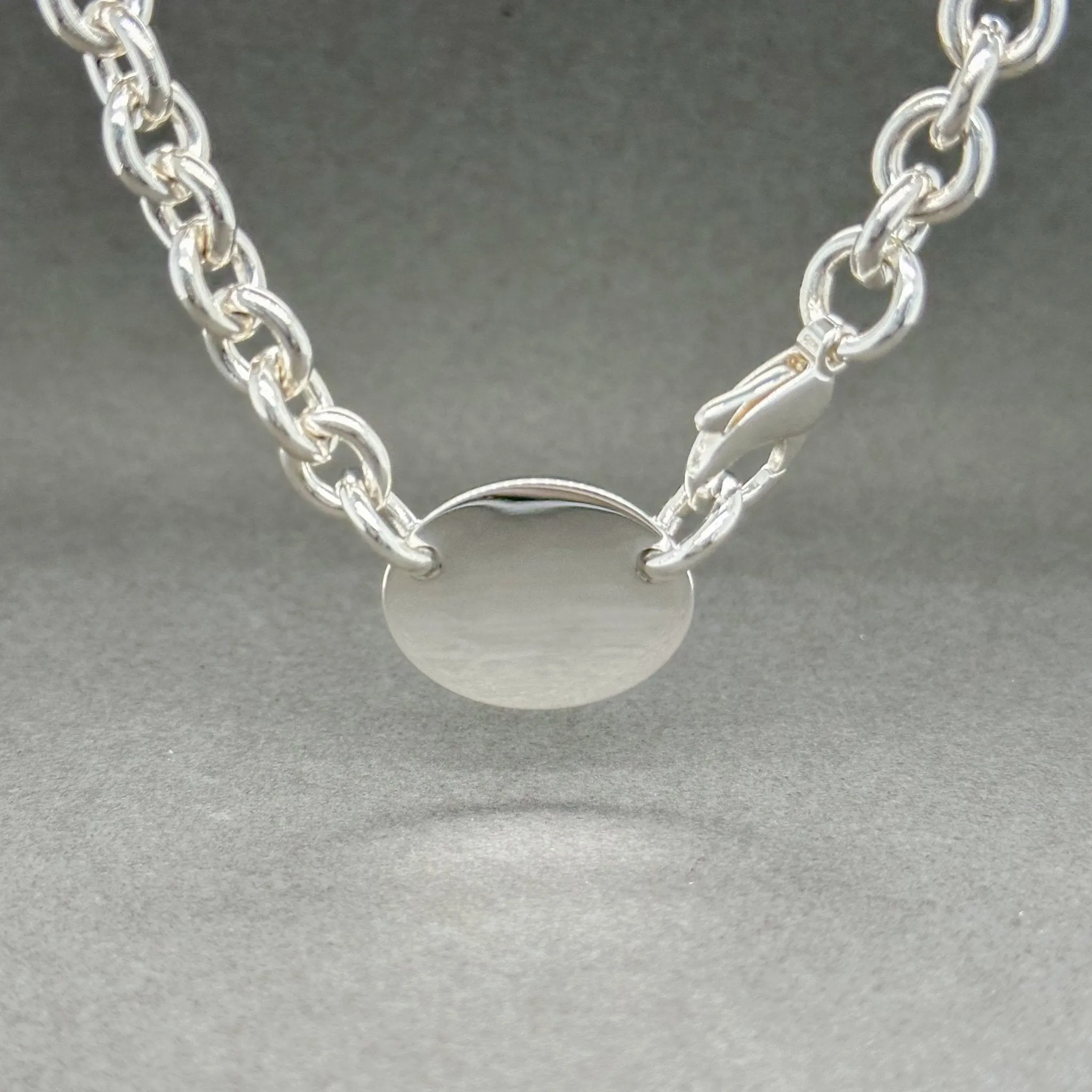 Estate Tiffany & Co. SS Oval Tag Necklace