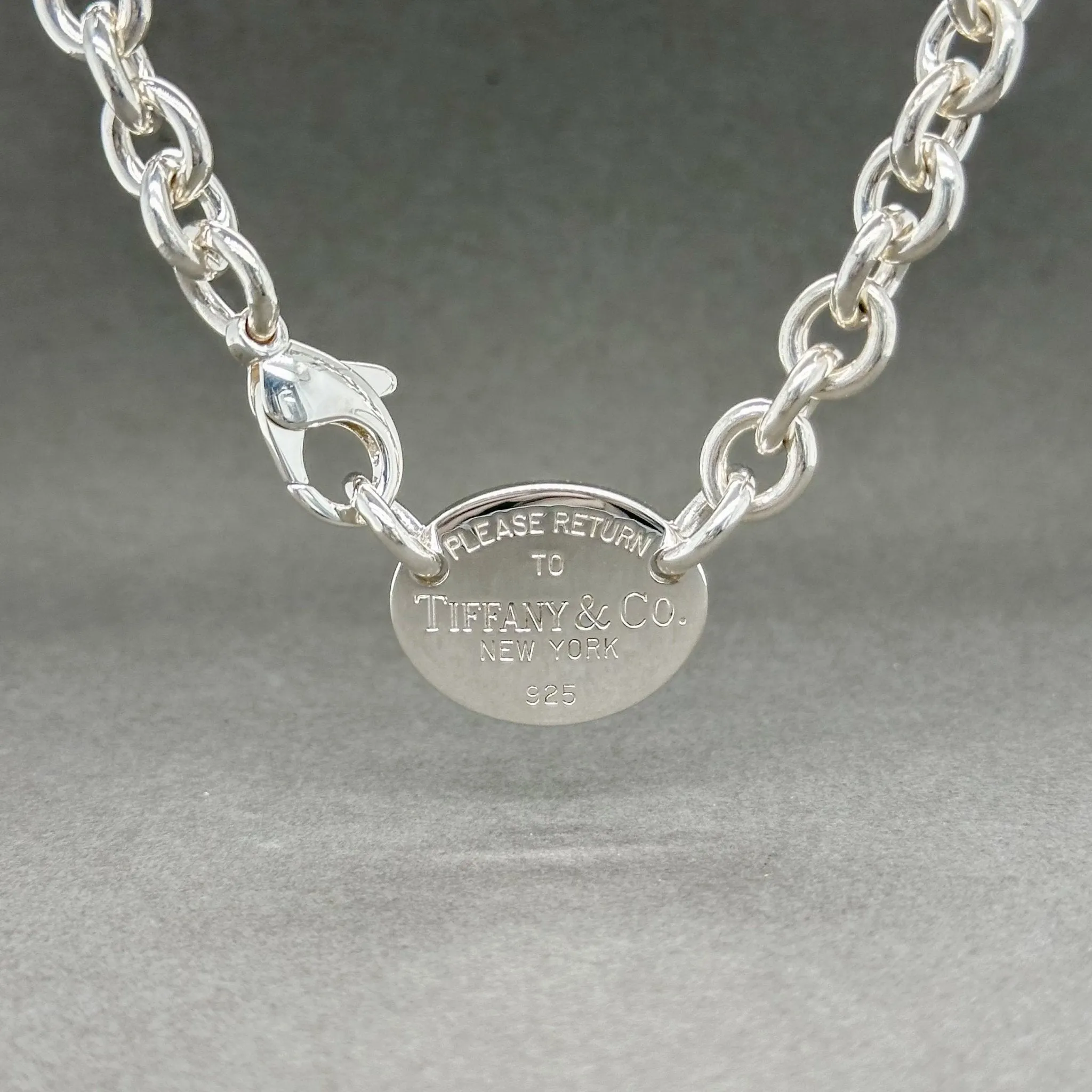 Estate Tiffany & Co. SS Oval Tag Necklace