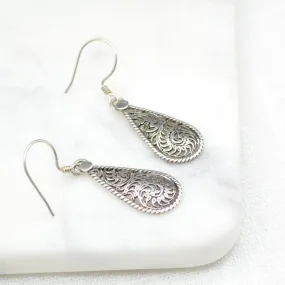 Filigree Teardrop Silver Earrings