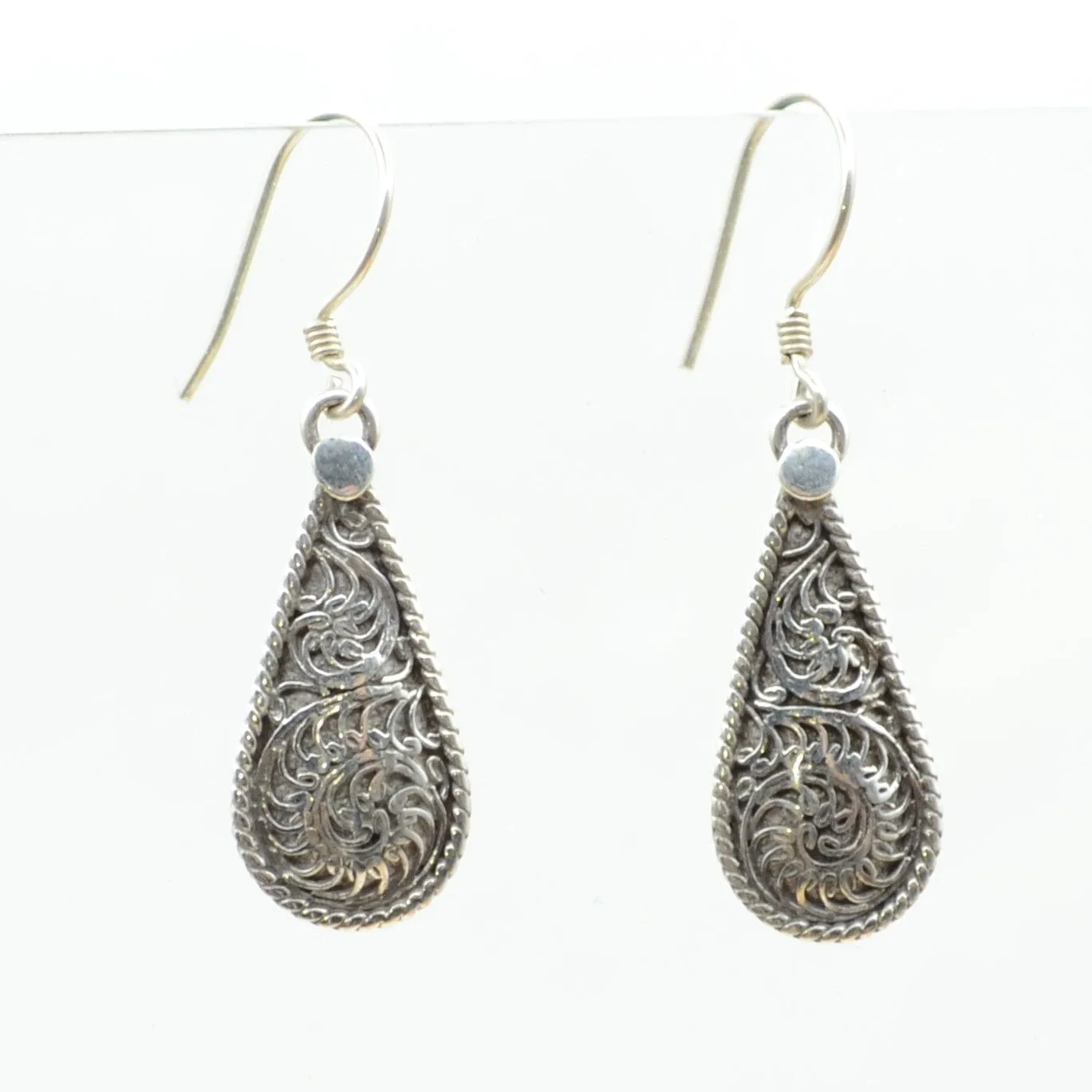 Filigree Teardrop Silver Earrings