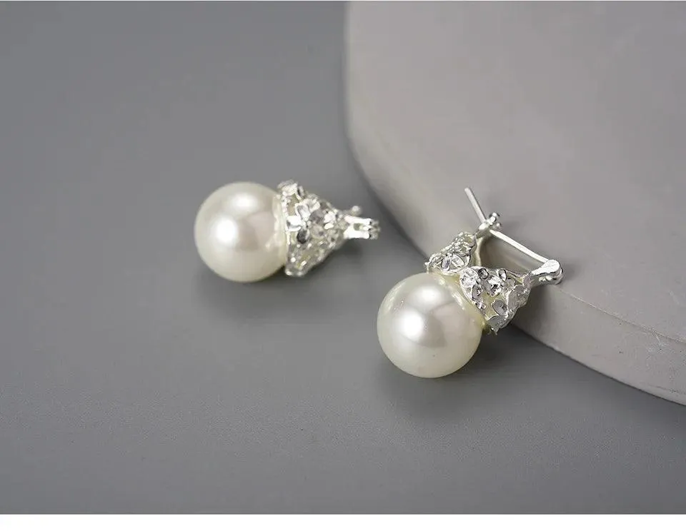 Flower Pearl Earring Charm Jewelry - 925 Sterling Silver LFJB0268