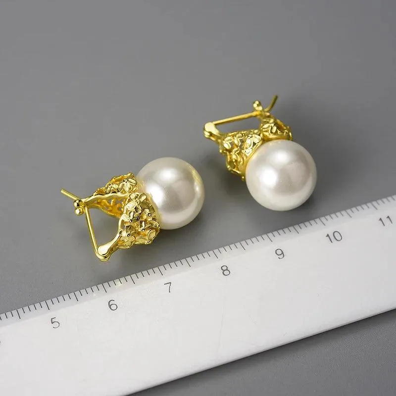 Flower Pearl Earring Charm Jewelry - 925 Sterling Silver LFJB0268