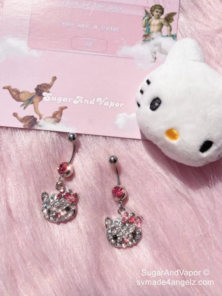 Full Rhinestones Kitten Head Belly Ring