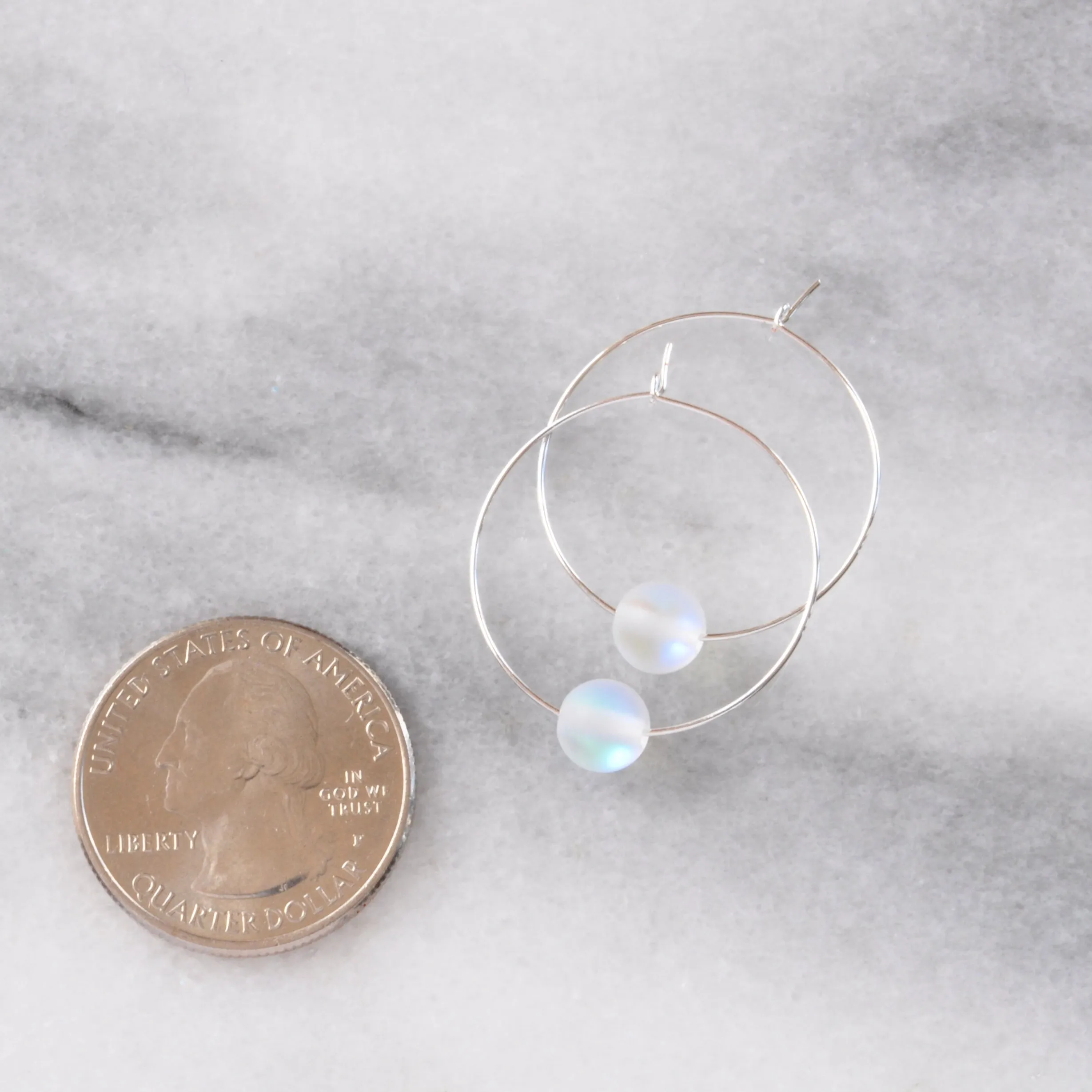 Gemstone 25mm Hoop Earrings - HOLOGRAPHIC QUARTZ