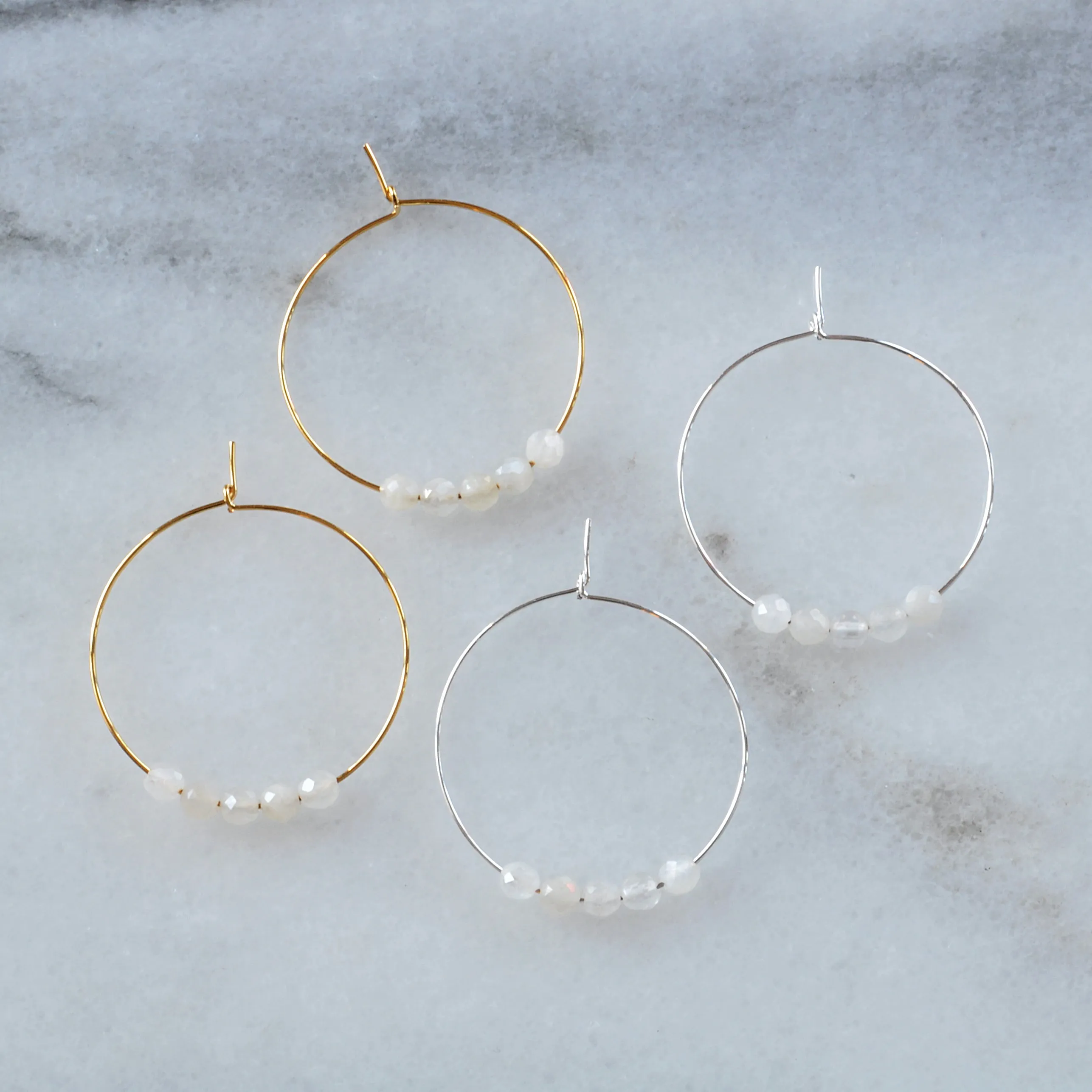 Gemstone 25mm Hoop Earrings - MOONSTONE