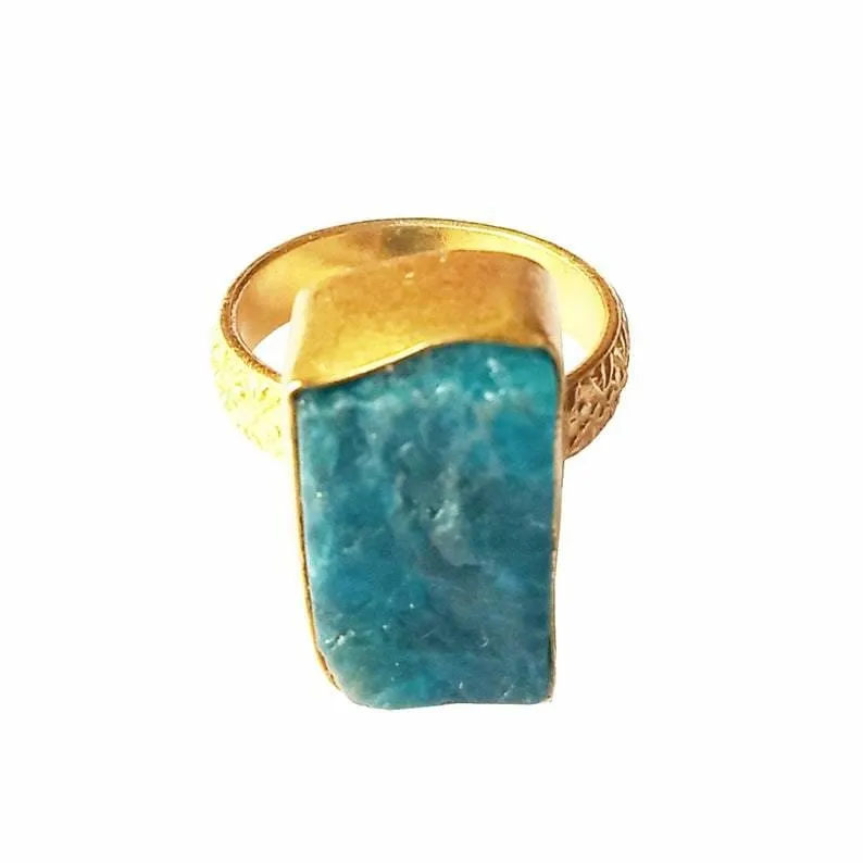 Genuine Apatite Gemstone Bezel Set Ring