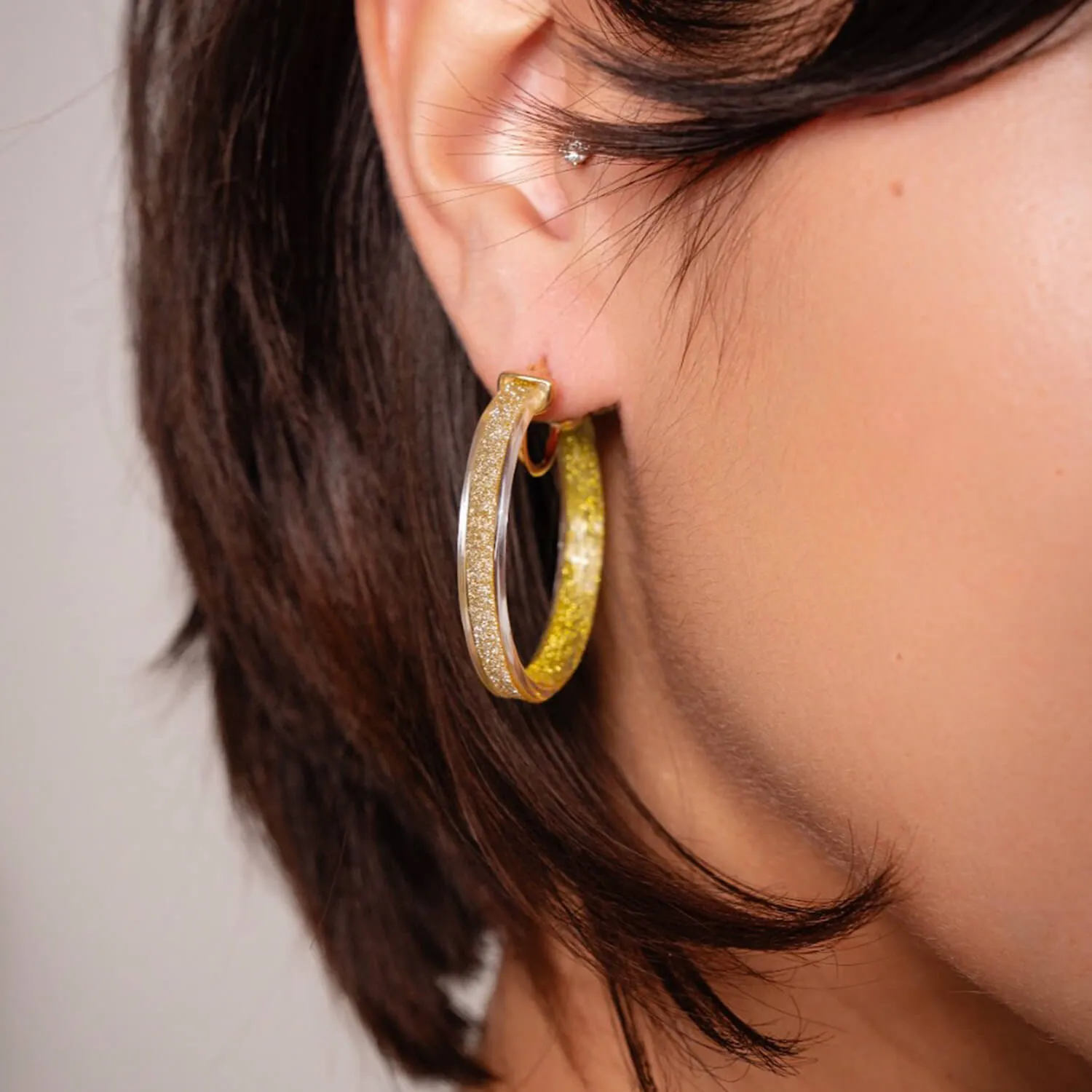 Glitter Lucite Hoop Earrings