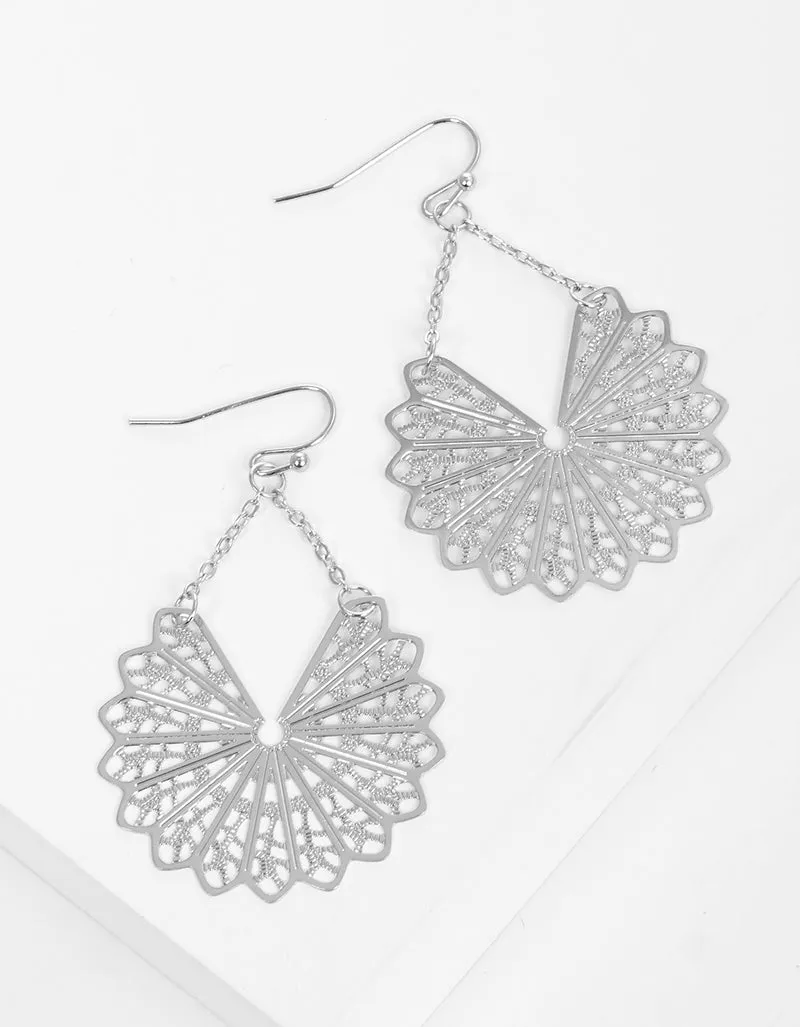 Gold Fan Filigree Dangling Earrings