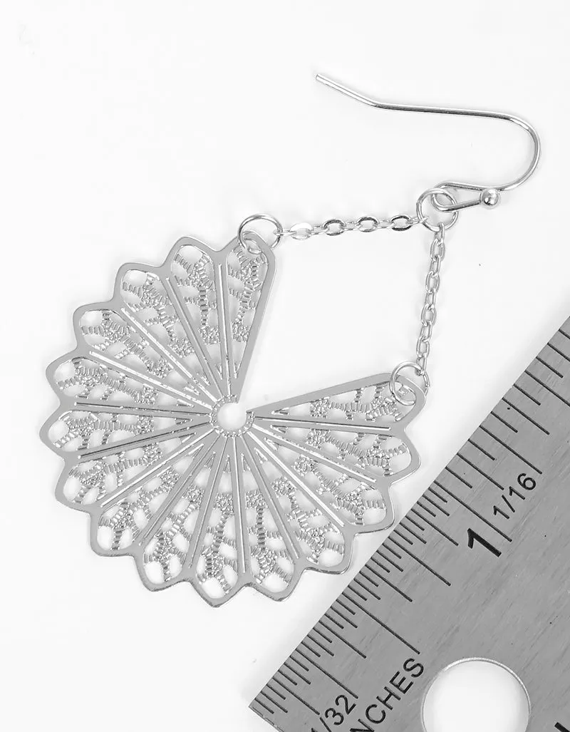 Gold Fan Filigree Dangling Earrings