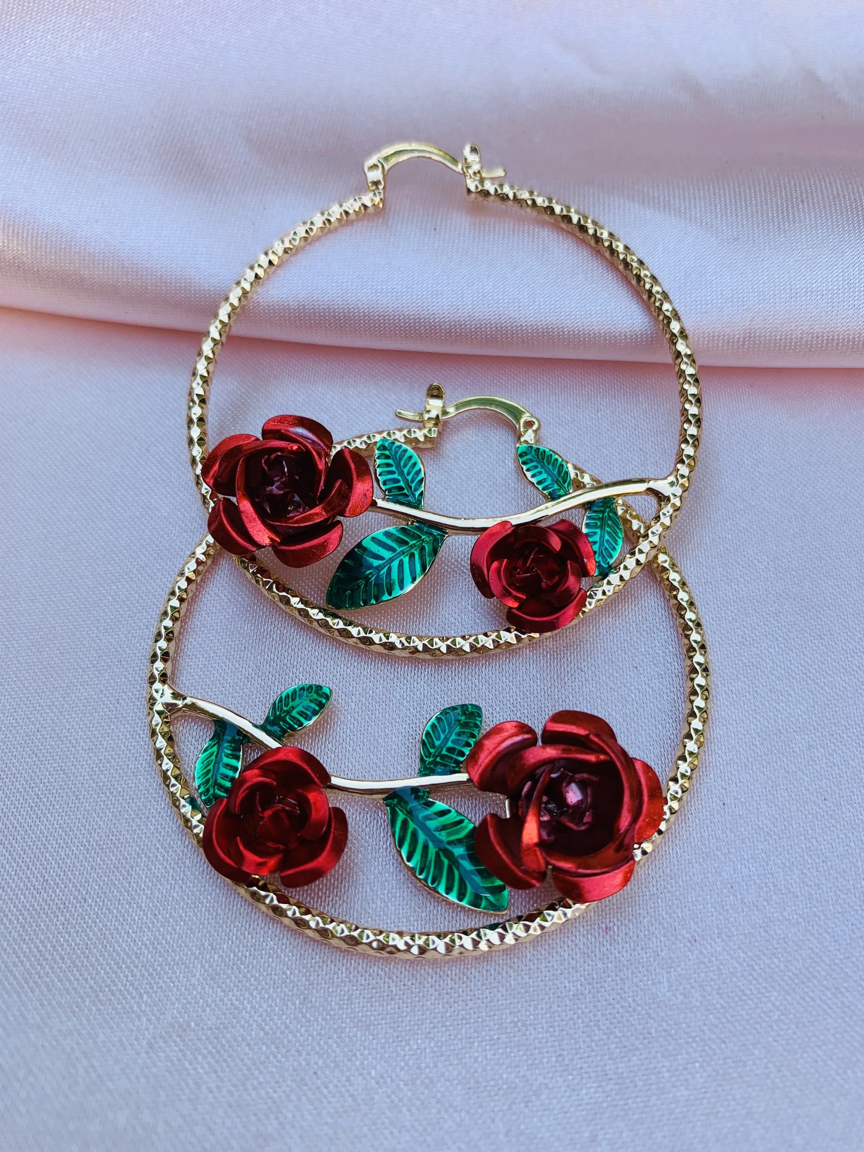 Gold plated Red Rose, Hoop Earrings jewelry/earrings/gold/silver#06RRH/