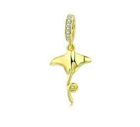 Golden Mobula Ray Fish Charm 925 Sterling Silver