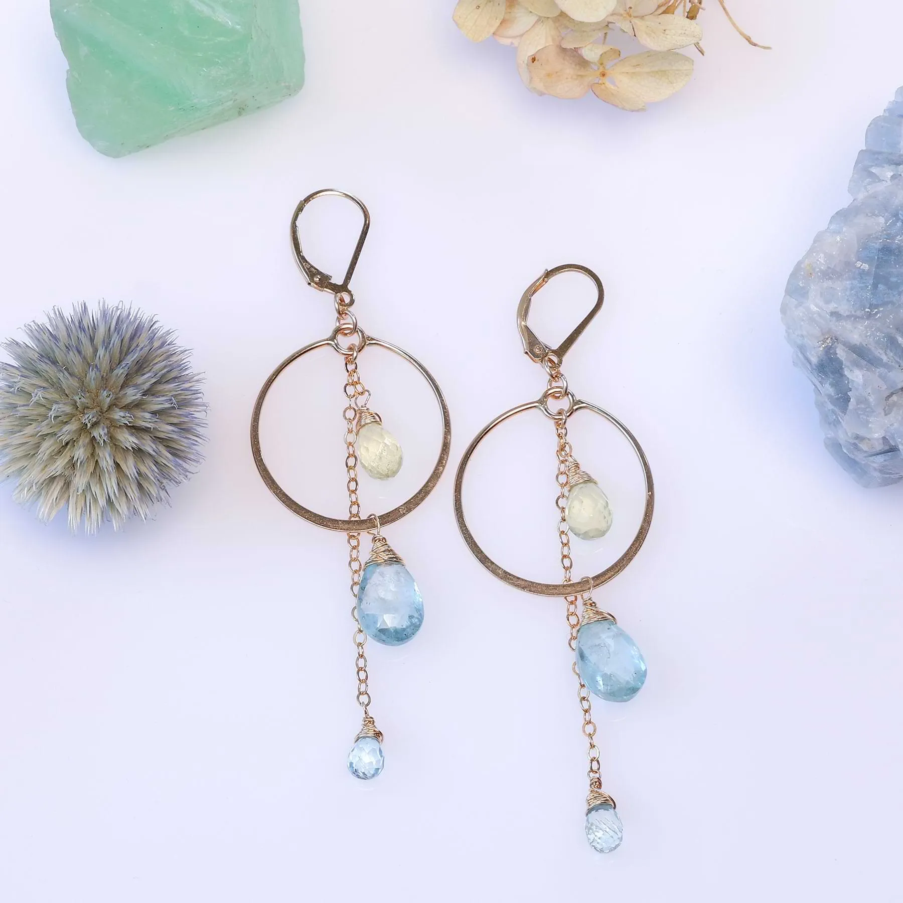 Grace - Aquamarine Drop Gold Statement Earrings