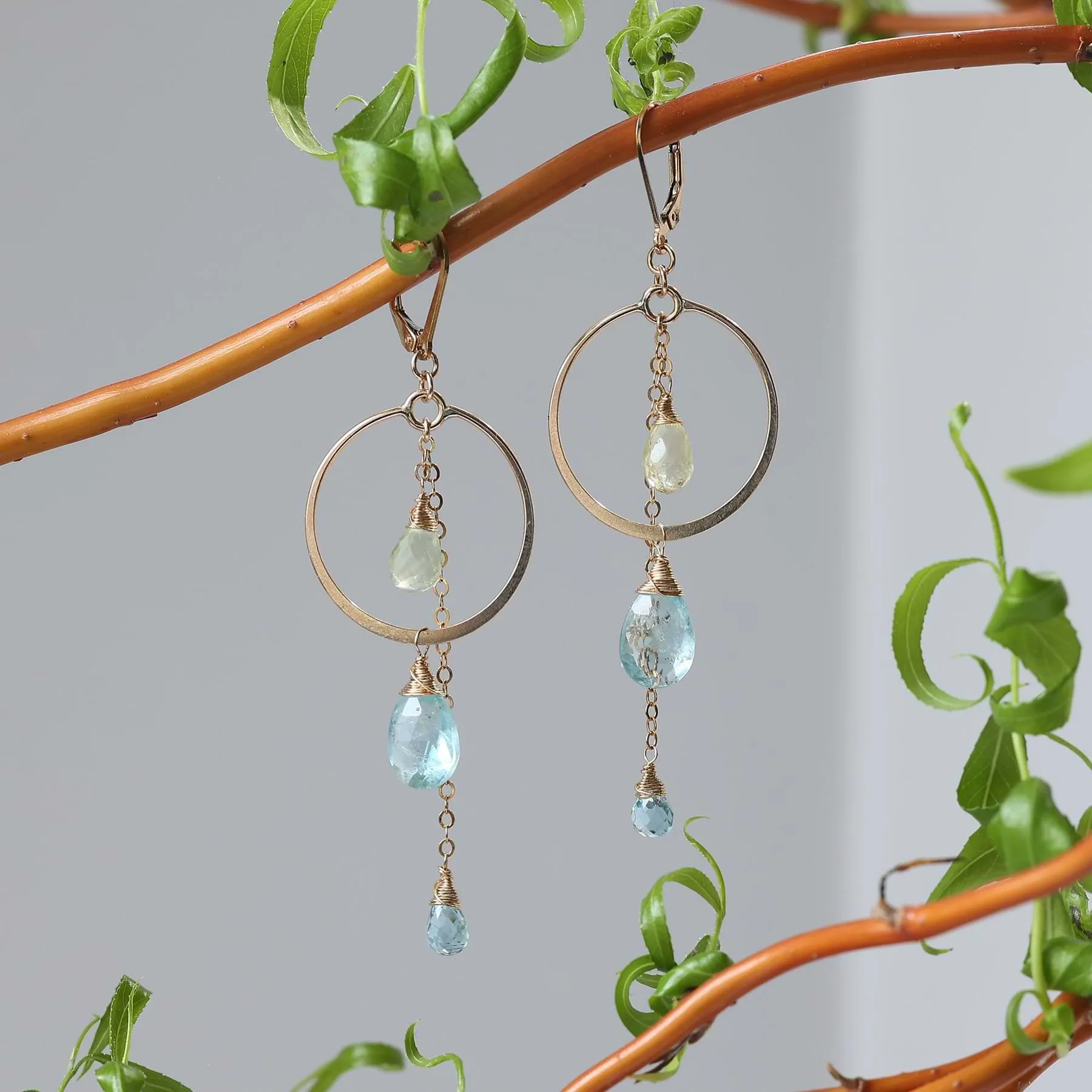 Grace - Aquamarine Drop Gold Statement Earrings