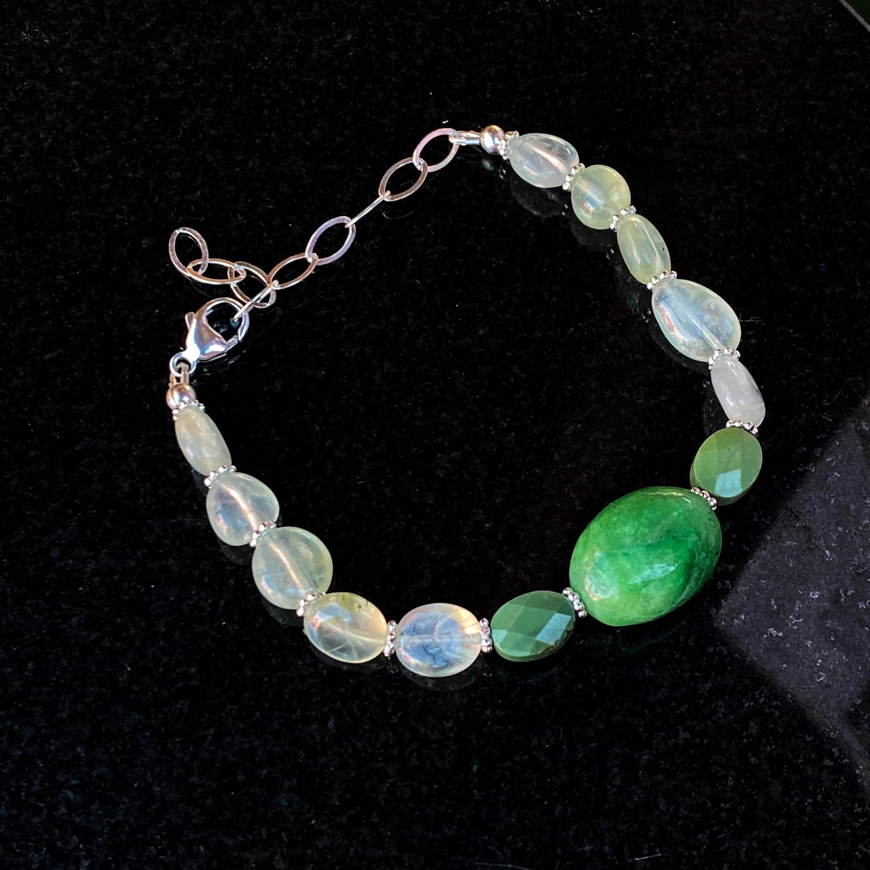 Green Emerald, Green Turquoise, and Prehnite gemstone Bracelet