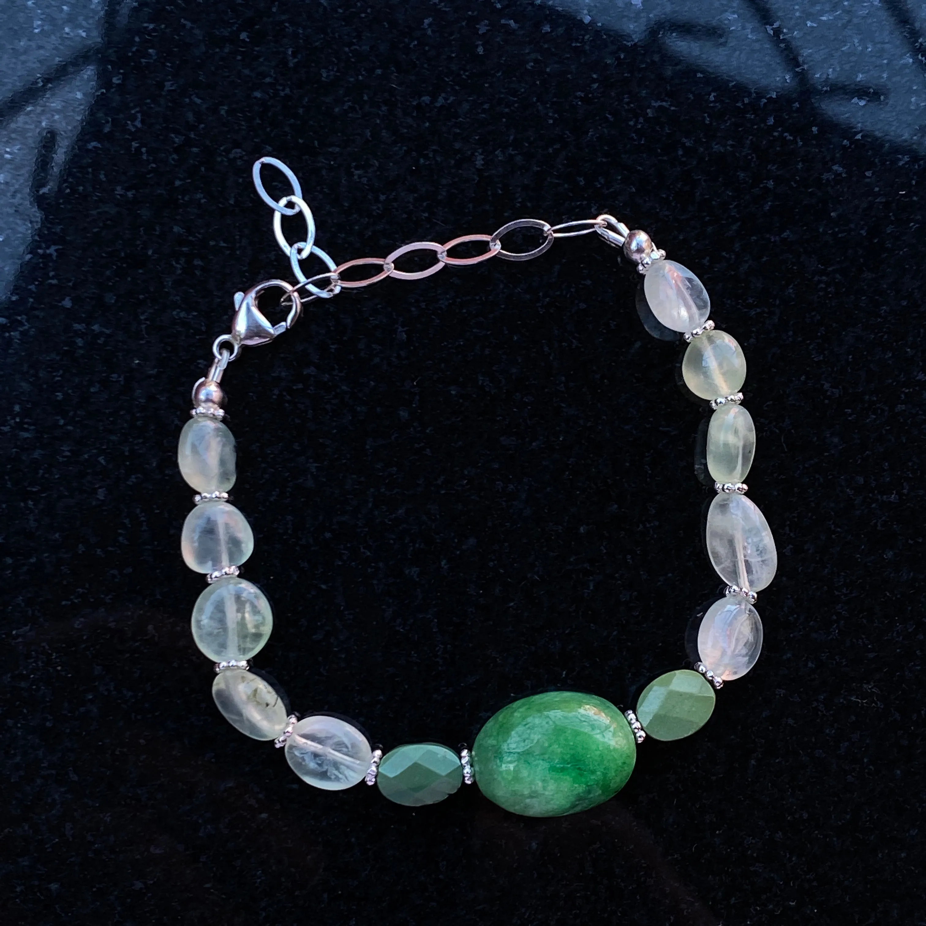 Green Emerald, Green Turquoise, and Prehnite gemstone Bracelet