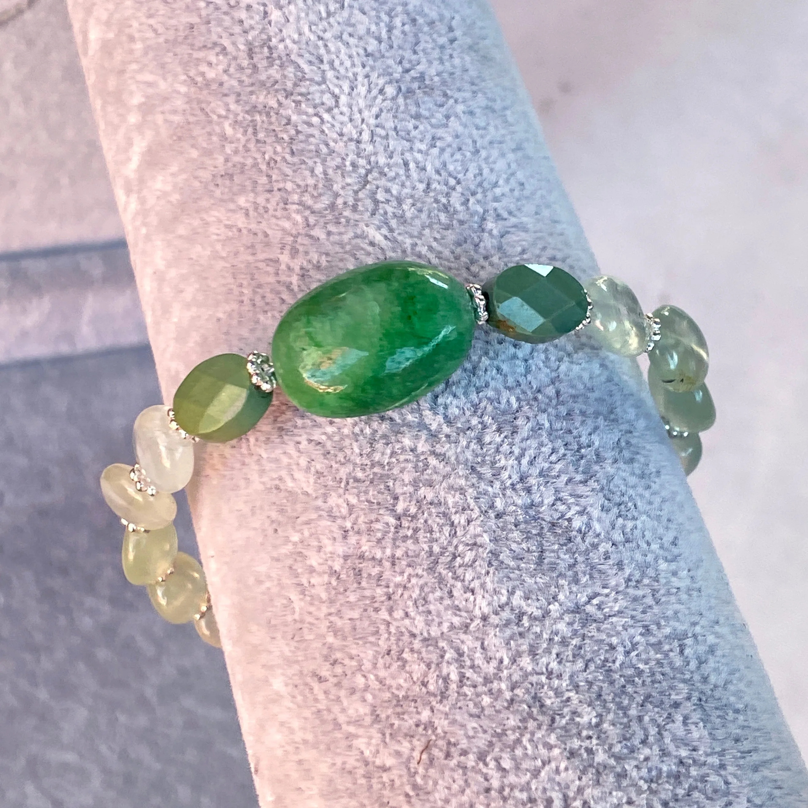 Green Emerald, Green Turquoise, and Prehnite gemstone Bracelet