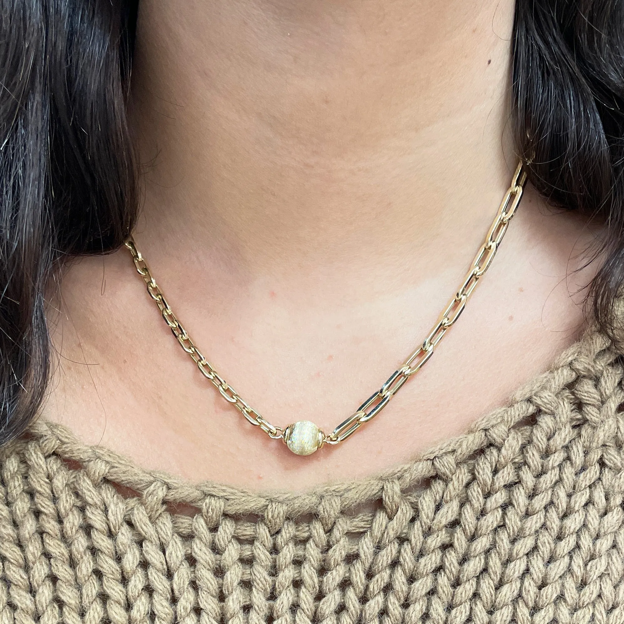 Half & Half Link Golden Ball Necklace