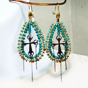 Hallmah Hoop Cross Dangle Earrings