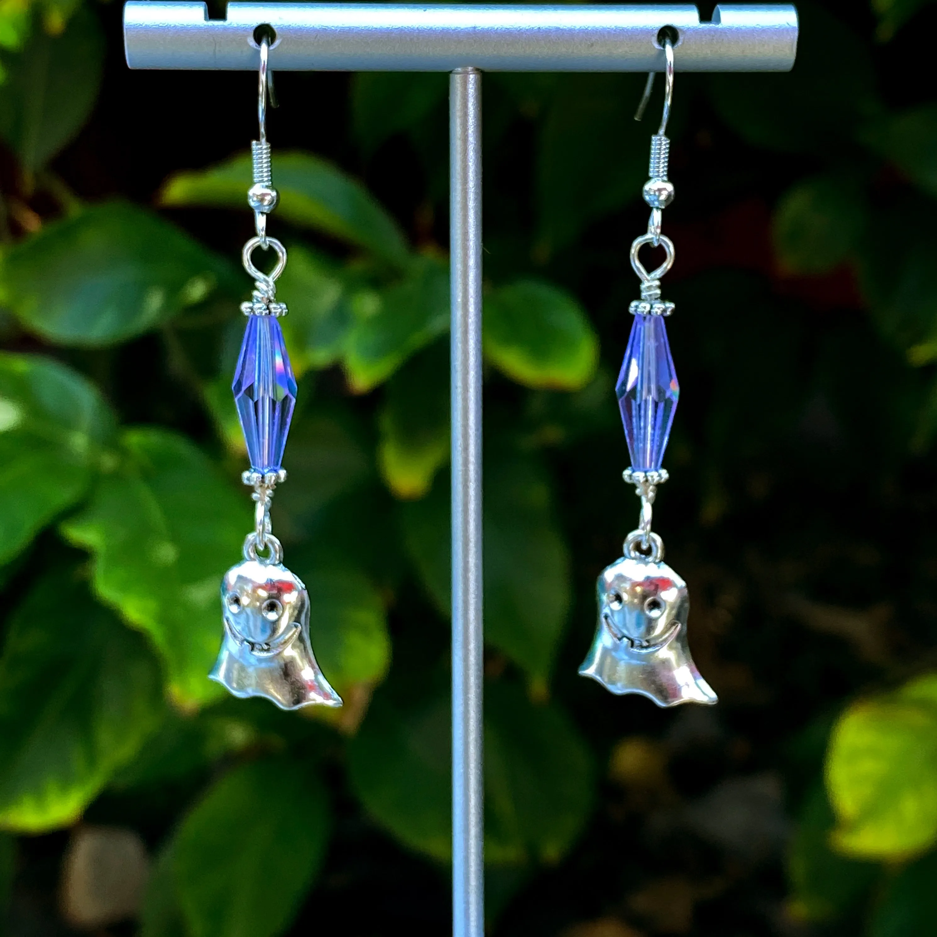 Halloween Ghost and Swarovski Crystal Dangle Earrings