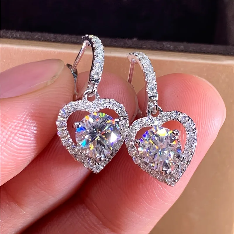 Hollow Heart-Shaped Zircon Hoop Drop Earrings 18K Gold Plated Delicate Jewelry For Women Girls Gift 1Pair