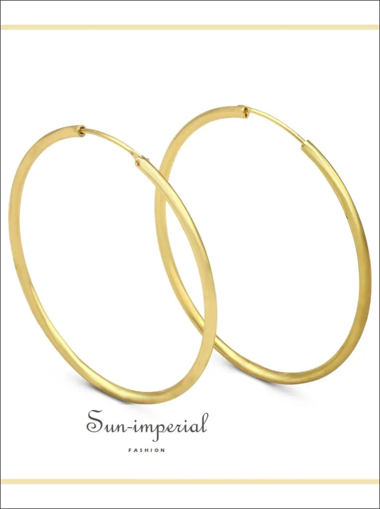 Hoop Earrings 14k Gold Plate 2 Mm Hip Hop Hoops Ear Jewelry 25 - 70 Mm Women