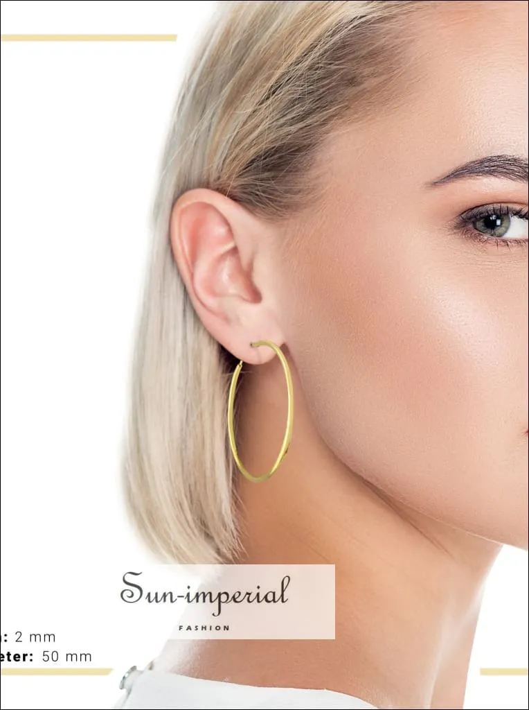 Hoop Earrings 14k Gold Plate 2 Mm Hip Hop Hoops Ear Jewelry 25 - 70 Mm Women