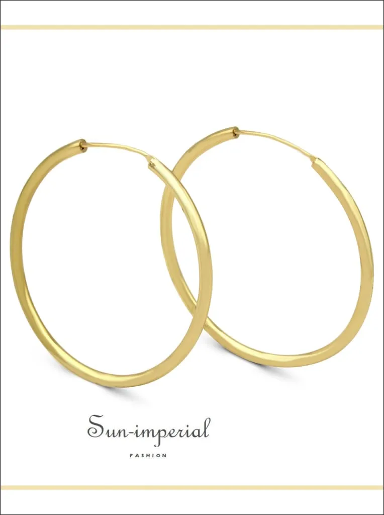 Hoop Earrings 14k Gold Plate 2 Mm Hip Hop Hoops Ear Jewelry 25 - 70 Mm Women