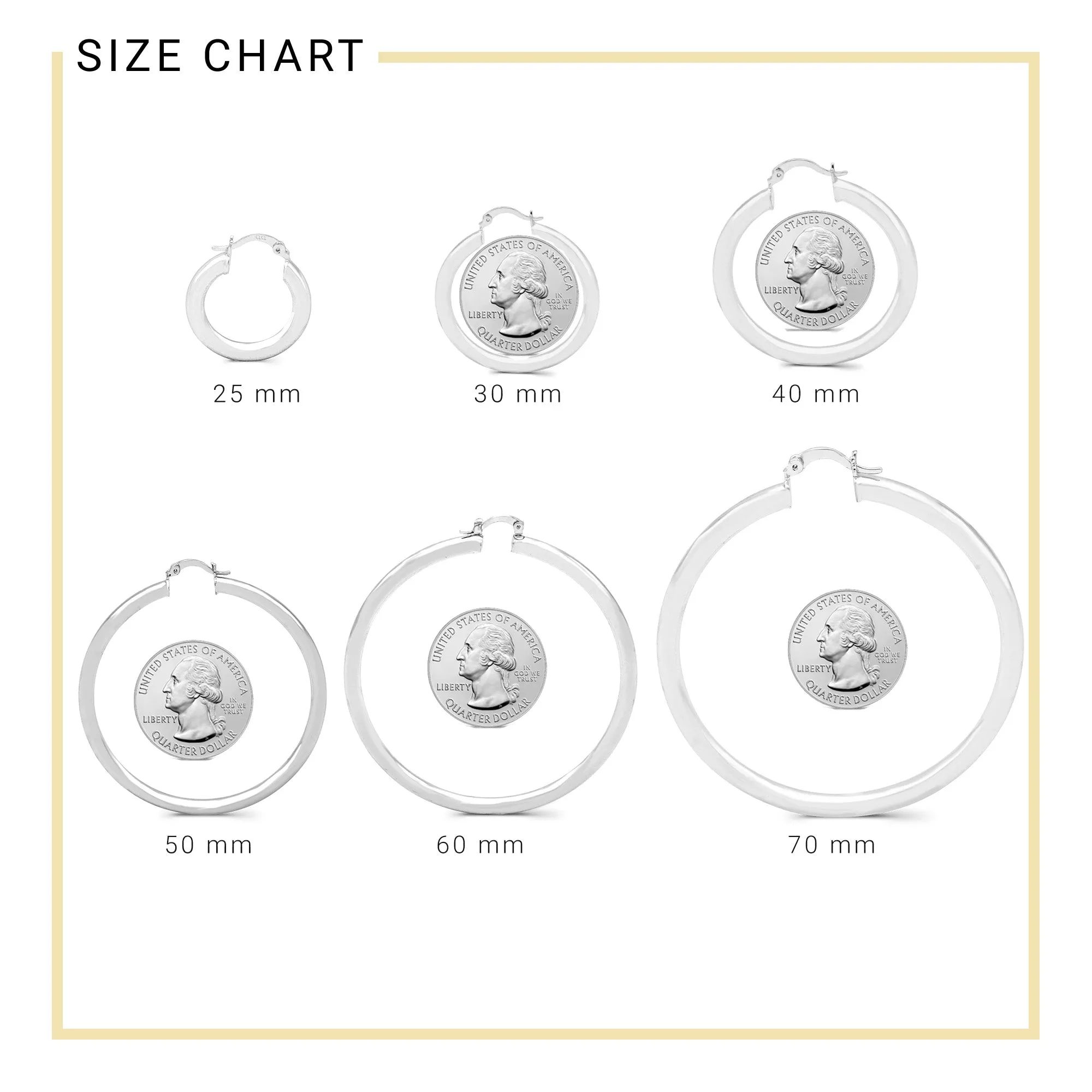 Hoop Earrings Silver 4 mm Hip Hop Hoops Ear Jewelry 25 - 80 mm Women