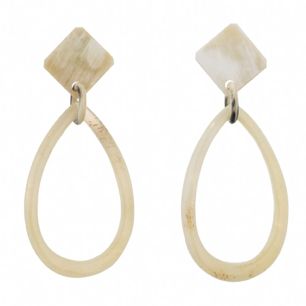 Horn Oval Drop from Square Post  Earring