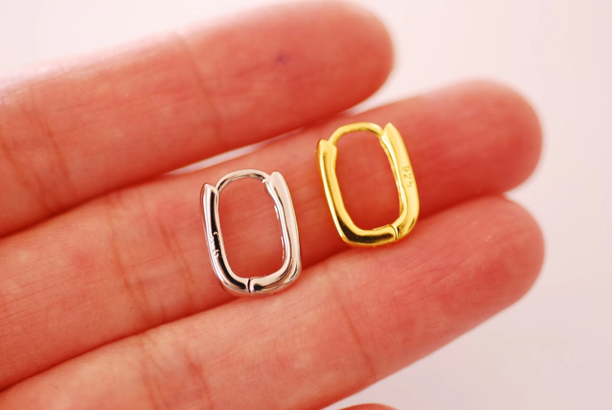 Huggie Hoop Earrings 925 Sterling Silver or 14k Gold Rectangle Oval small huggie thick chunky hoop earrings minimalist earrings gift for her