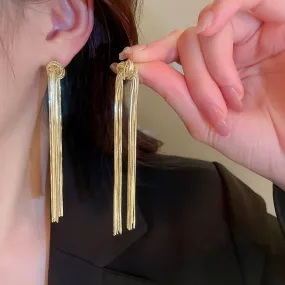 Hyperbole Long Metal Tassel Drop Earrings Charm Jewelry - FV205