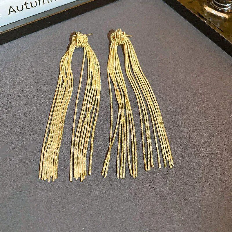 Hyperbole Long Metal Tassel Drop Earrings Charm Jewelry - FV205