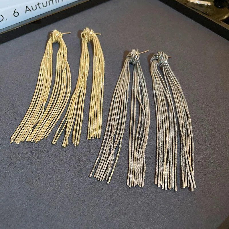 Hyperbole Long Metal Tassel Drop Earrings Charm Jewelry - FV205