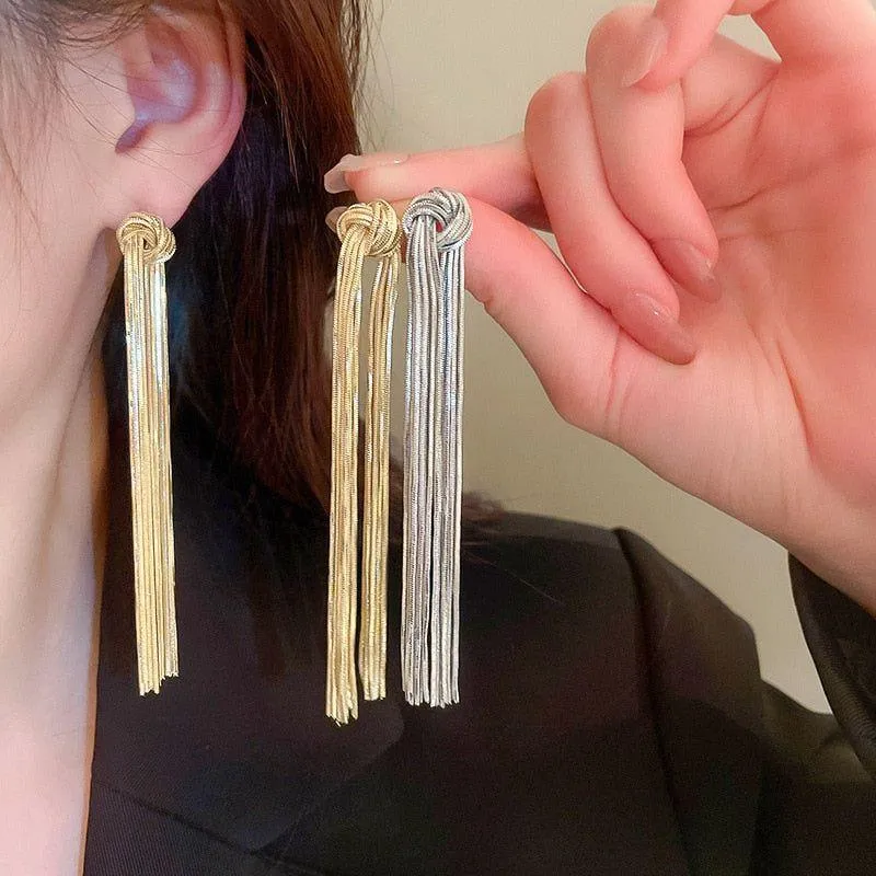 Hyperbole Long Metal Tassel Drop Earrings Charm Jewelry - FV205