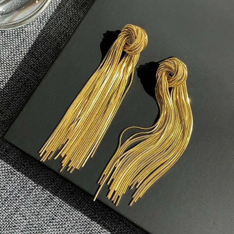 Hyperbole Long Metal Tassel Drop Earrings Charm Jewelry - FV205