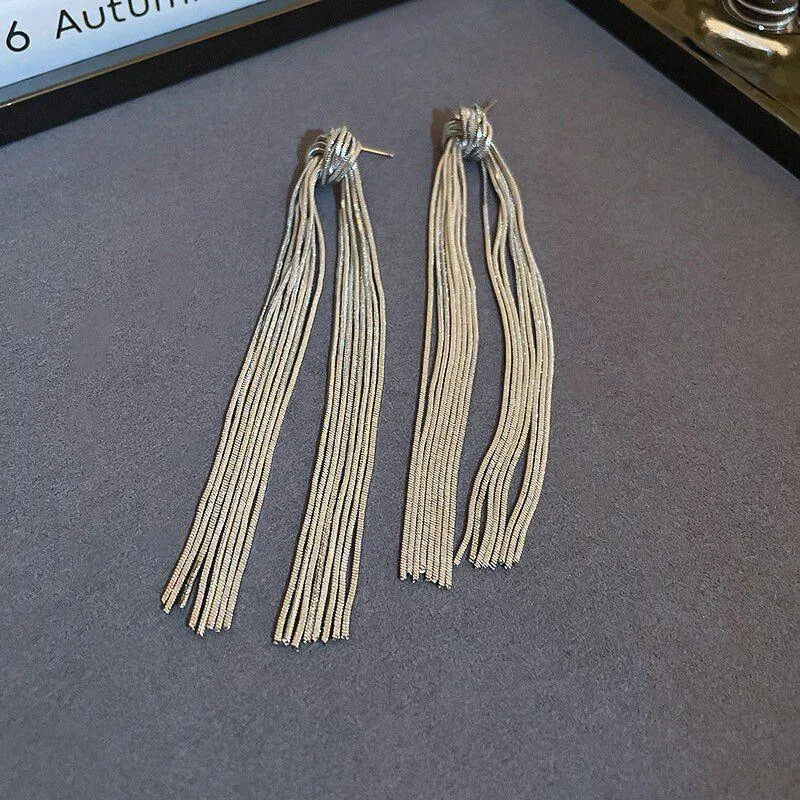 Hyperbole Long Metal Tassel Drop Earrings Charm Jewelry - FV205