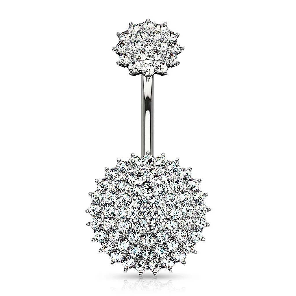 Internally Threaded Top CZ Paved Round Shields 316L Surgical Steel WildKlass Belly Button Rings