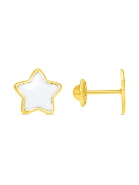 Kid Enamel White Star Stud Earring 14K