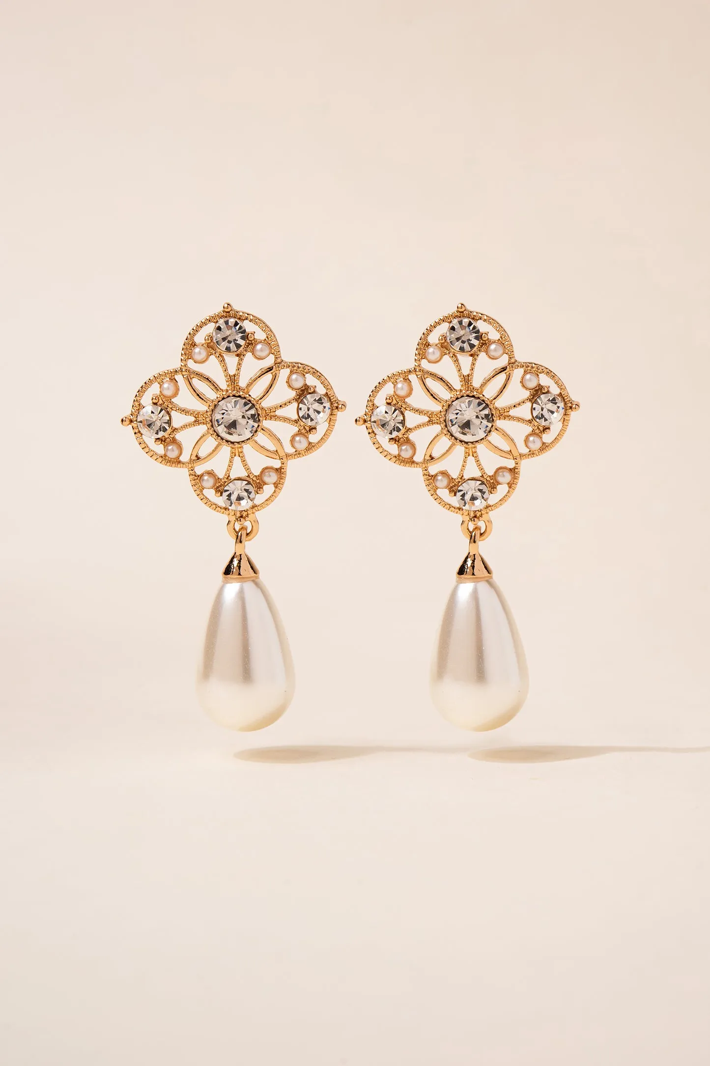 Kimberly Flower Pearl Drop Earrings