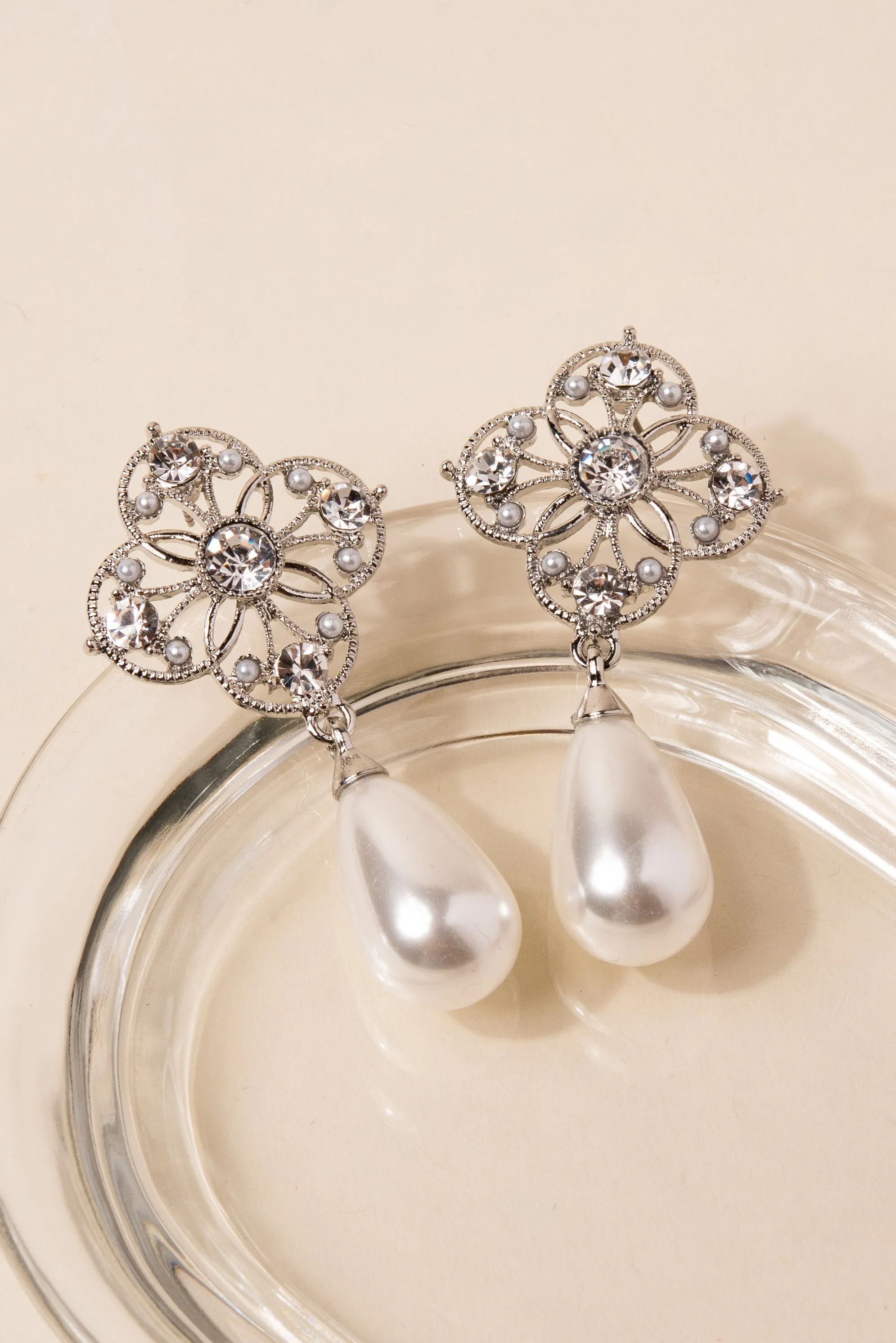 Kimberly Flower Pearl Drop Earrings