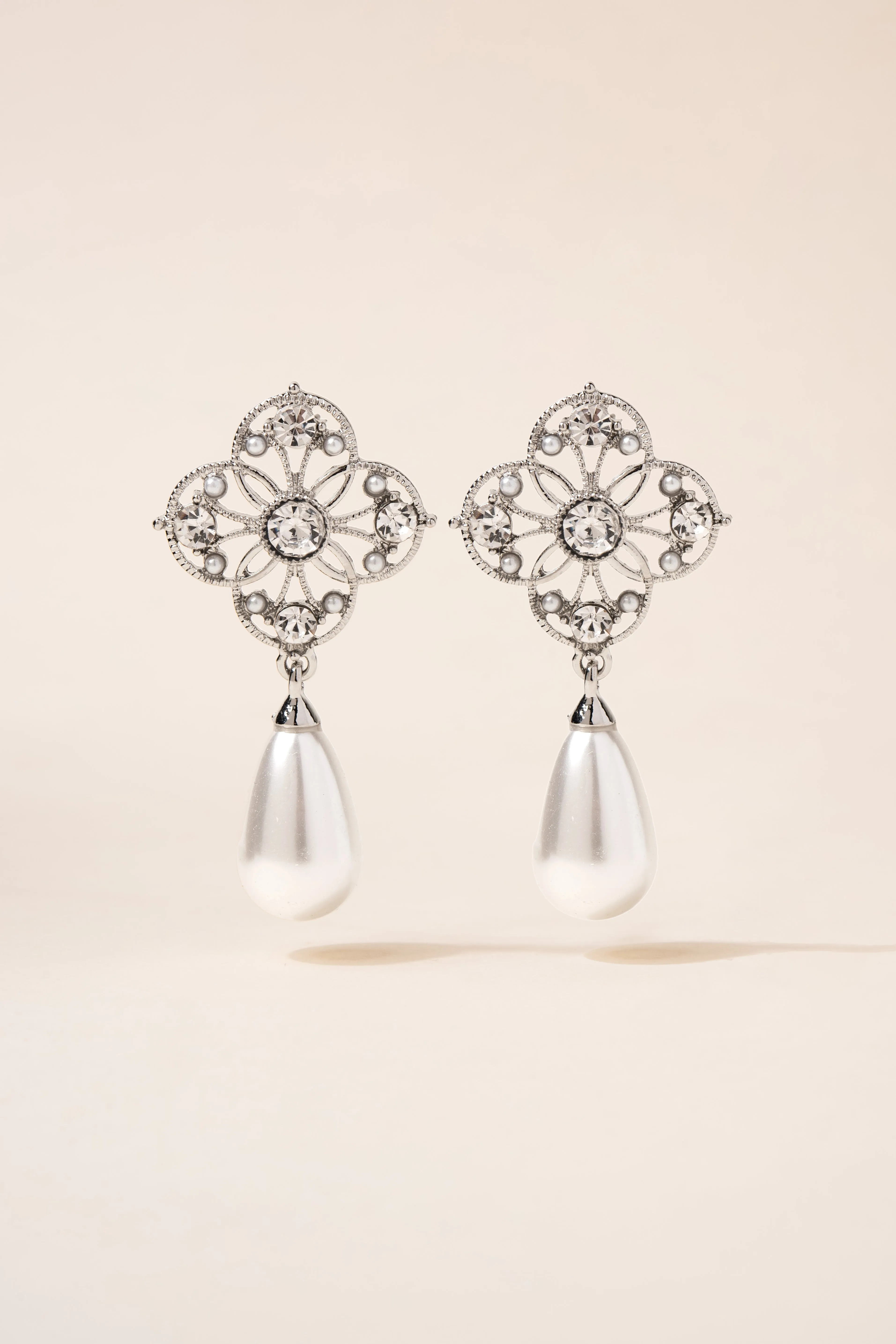 Kimberly Flower Pearl Drop Earrings